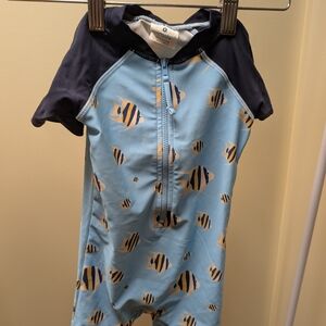 Kids Swimwear with Fish Print - Blue and Black